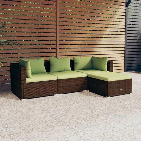 4 Piece Patio Lounge Set with CushionsOutdoor Dining Chairs,Patio Furniture Set,Outdoor Sectional Sofa,Patio Conversation Seat,Outdoor Seating,Modern Style,for Garden,Backyard, Poly Rattan Brown