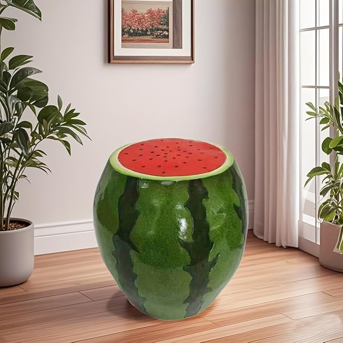 13.4" Watermelon Fruit Stool Side Table, Resin Multi-Purpose Garden Stool & Plant Stand, Indoor Outdoor Fruit End Table for Patio, Porch, Home Decor, Housewarming Gift