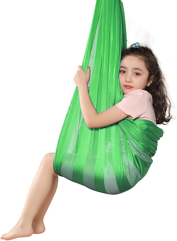 Mesh Cloth Kids Swing Sensory Child Hammock with Special Needs for Autism PDD ADHD ADD Up to 200kg Includes Hardware (Color : Green, Size : 150 x 280 cm)