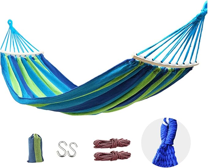 Camping Hammock, Double Hammock with Spreader Bars 190x150cm Camping Hammock Outdoor, with Thickened Durable Canvas Fabric, 480 lb Load Capacity, for Backyard, Garden(Blue)