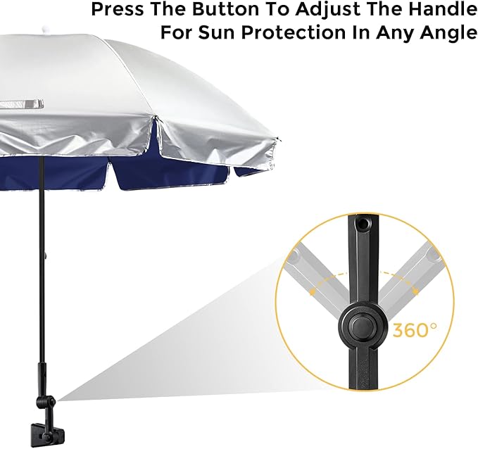 Prospo Beach Chair Umbrella with Universal Adjustable Clamp, UV Protection Sunshade Umbrella for Outdoor, Strollers, Wheelchairs, Patio Chairs, Bleacher, and Golf Carts