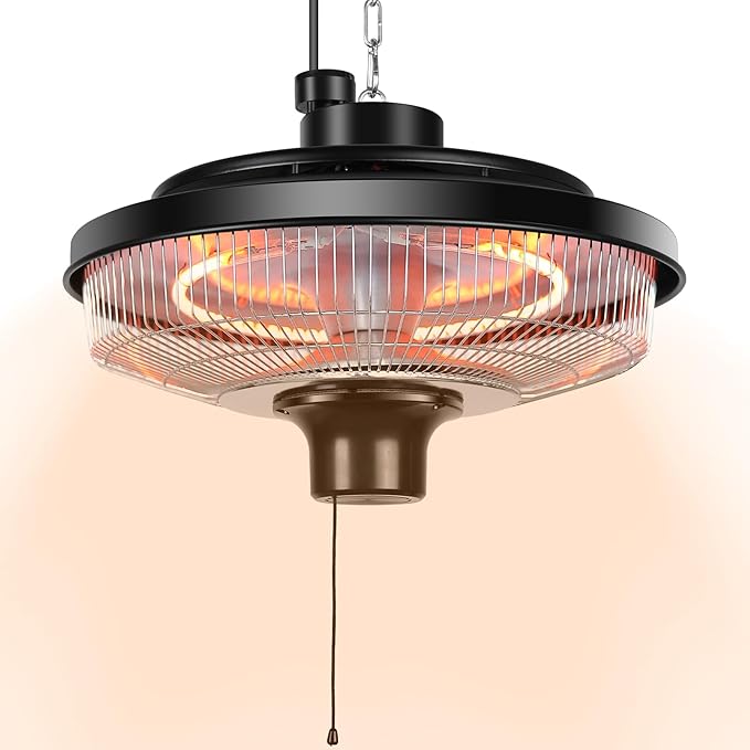 Fanspex Hanging Patio Heater, 1500W Electric Infrared Heaters for Home, Gazebo, Garage, Greenhouse, Ceiling Mount with Overheat Protection, IPX4 Water Resistance, Adjustable Height (Silver)