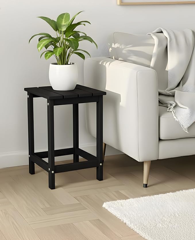 Outvita Adirondack Side Table, 14 Inch Square Outdoor End Table, HDPE Weather Resistant Coffee Table for Patio Balcony Deck Garden, Black