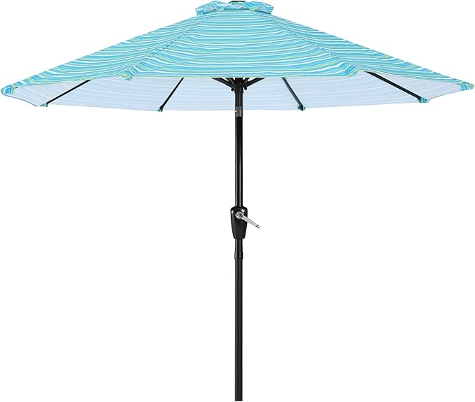 ABCCANOPY 9FT Patio Umbrella - Outdoor Waterproof Table Umbrella with Push Button Tilt and Crank, 8 Ribs UV Protection Pool Umbrella for Garden, Lawn, Deck & Backyard (Turquoise Stripes)