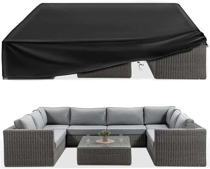 ESSORT Extra Large Patio Furniture Cover, 124x63x29 inch Heavy Duty Waterproof Outdoor Table Cover, All Weather Protection from Rain, Snow, UV, for 10-12 Seat Rectangular Set