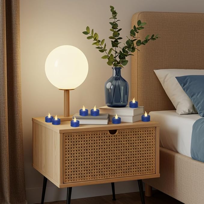 FURORA LIGHTING Royal Blue Glitter LED Tealight Candles Pack of 12, Flameless Flickering Tealight Candles for Home Décor, 1.5’’(W) x 1.65’’(H), Battery Operated