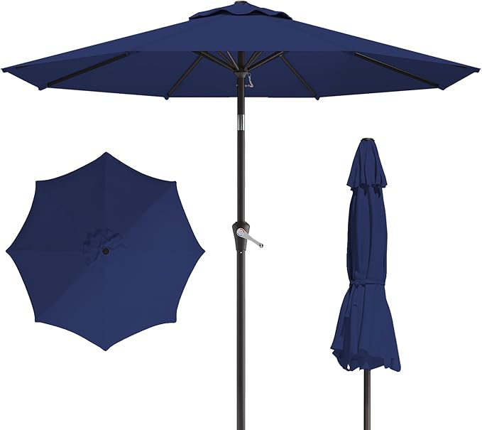 10FT Patio Umbrella, Outdoor Umbrella with Push Button Tilt and Crank, 8 Sturdy Ribs, UV Protection & Waterproof Market Umbrella for Pool, Backyard, Beach,Deck (Navy)