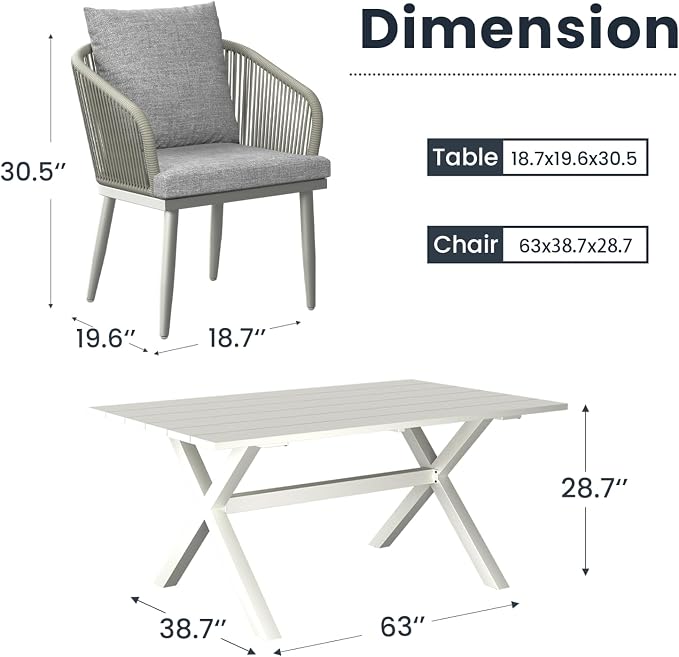 7-Piece Patio Dining Table Sets, Woven Wicker Dining Set with Rectangular Aluminum Table and Dining Chairs Modern Outdoor Dining Furniture Set for Outdoors and Indoors