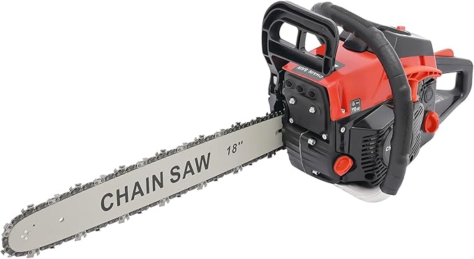 18 Inch Gasoline Chainsaw, 58cc 2-Stroke Handheld Gas Chainsaw with 2.2Kw Power, 12.5ft/s Chain Speed, 2-Stroke Engine, Dual Safety Switch for Wood Cutting, Garden Pruning, Tree Trimming