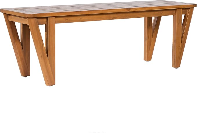 Christopher Knight Home Hermosa Acacia Wood Patio Dining Set with Bench, Solid Wood Outdoor Dining Table Set for 6, Outdoor Dining Set with Water-Resistant Cushion, Teak+Cream