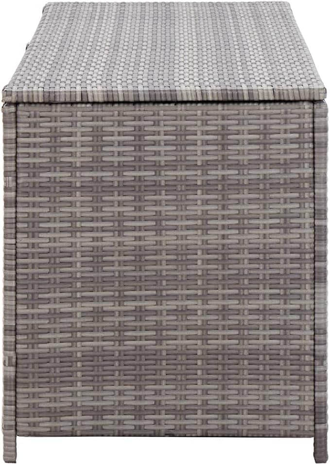 Patio Storage Box with Bench 59.1"x19.7"x23.6" Gray PE Rattan Outdoor Furniture Deck Box Waterproof Liner for Garden Poolside Backyard Porch Decor