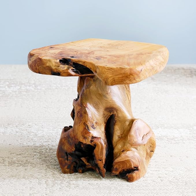13.8" Live Edge Cedar Tree Stump Stool Handcrafted Solid Natural Wood Side Table Rustic Plant Stand Accent Nightstand for Bedroom,Living Room,Patio,Garden
