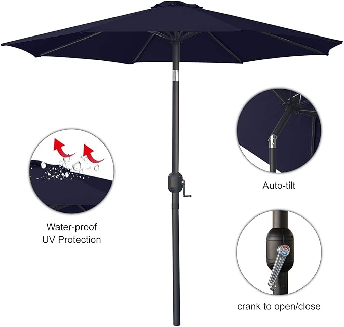 ABCCANOPY 7.5FT Outdoor Patio Umbrella, UV Protection Table Umbrella w/Crank for Easy Set Up, Suitable for Garden, Lawn, Deck & Backyard (Navy Blue)