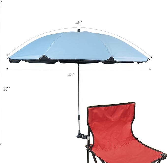 Chair Umbrella with Clamp,46 inches UPF 50+ Clip on Parasol for Patio,Beach Chairs,Strollers,Wheelchairs,Golf Carts