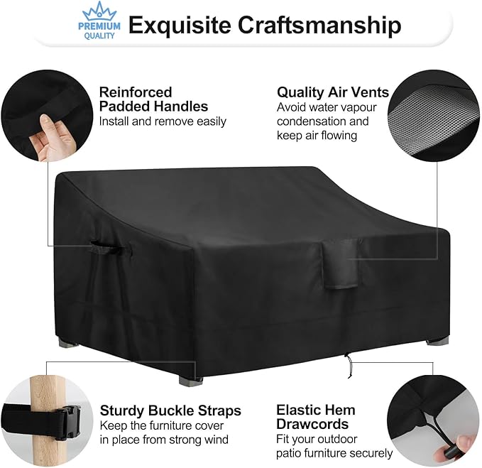 OutdoorLines Outdoor Waterproof Patio 3-Seater Couch Cover - UV Resistant Patio Sofa Furniture Covers Weatherproof Heavy Duty Glider Covers for Outdoor Furniture, 76Wx32.5Dx33H Inches, Black