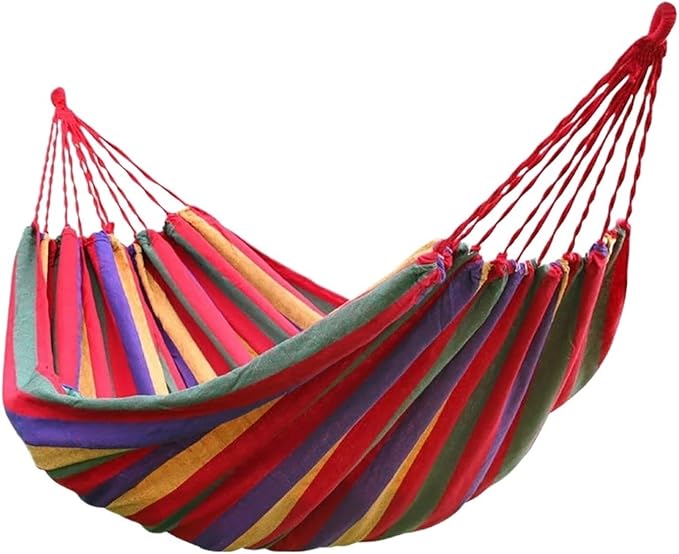 Portable Hanging Hammock Indoor Home Bedroom Lazy Chair Travel Outdoor Camping Swing Thick Canvas Bed Hammocks(Red A)