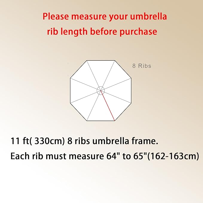 11FT Patio Umbrella Replacement Canopy 8 Rib, Waterproof, Fade Resistant Replacement Cover for Outdoor Umbrella