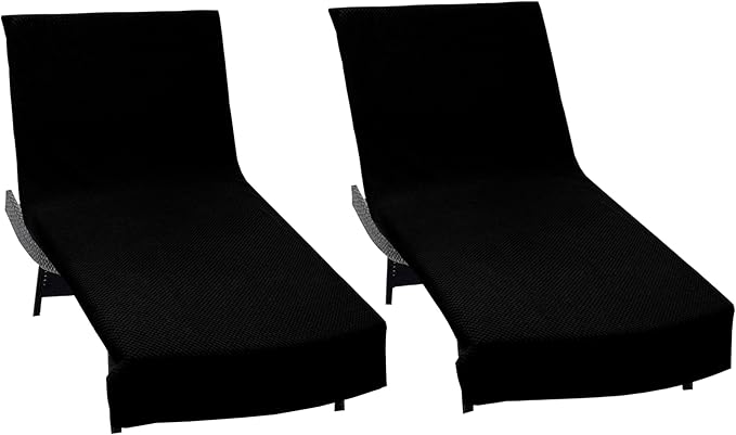 COTTON CRAFT Pool Lounge Chair Cover - 2 Pack Euro Spa Waffle Weave Chaise Lounge Cover - 100% Cotton Ringspun Terry Towel - Beach Chair Cover - Oversized 32 in W x 82 in Length x 7 in Pocket – Black