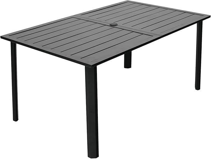 Anmutig Outdoor Dining Table for 6-8 Person Weather-Resistant Patio Table with Umbrella Hole, 63L x 38W x 29H inches, Black Metal Frame Easy Install Black Outdoor Table for Backyard Garden Lawn