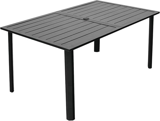 Anmutig Outdoor Dining Table for 6-8 Person Weather-Resistant Patio Table with Umbrella Hole, 63L x 38W x 29H inches, Black Metal Frame Easy Install Black Outdoor Table for Backyard Garden Lawn