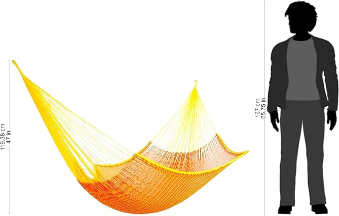 NOVICA Bright Yellow Orange Hand Woven Nylon Mayan 1 Person Rope Hammock with Hanging Accessories, 'Daffodil Dreams' (Single)