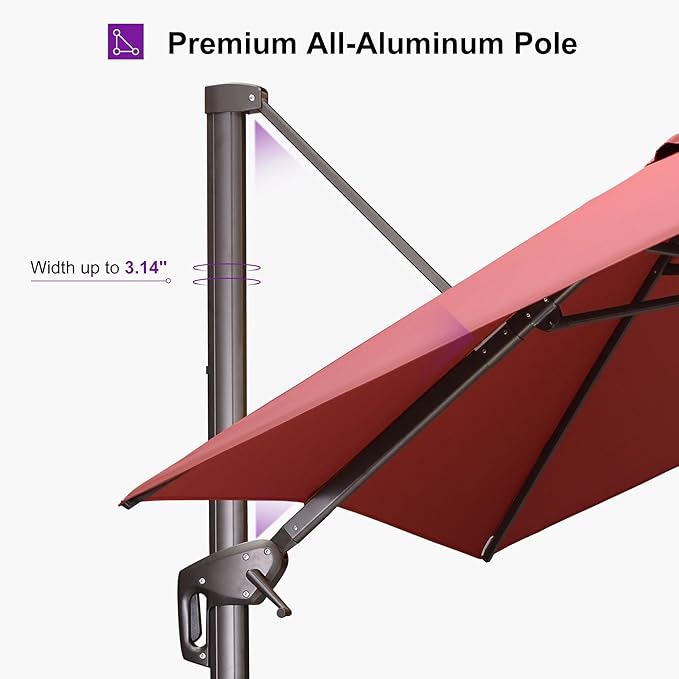 PURPLE LEAF 8' X 8' Cantilever Patio Umbrella Antique Bronze Square Umbrella with 360° Rotation and Aluminum Offset Hanging Outdoor Umbrella for Pool Garden Backyard Deck, Brick Red