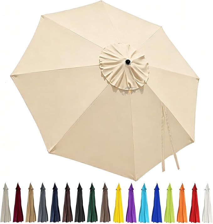 10ft Patio Umbrella Replacement Canopy 8 Ribs, Waterproof & Fade Resistant Market Umbrella Cover, Thickened Polyester Fabric for Backyard, Garden and Pool (Canopy Only) (Beige)