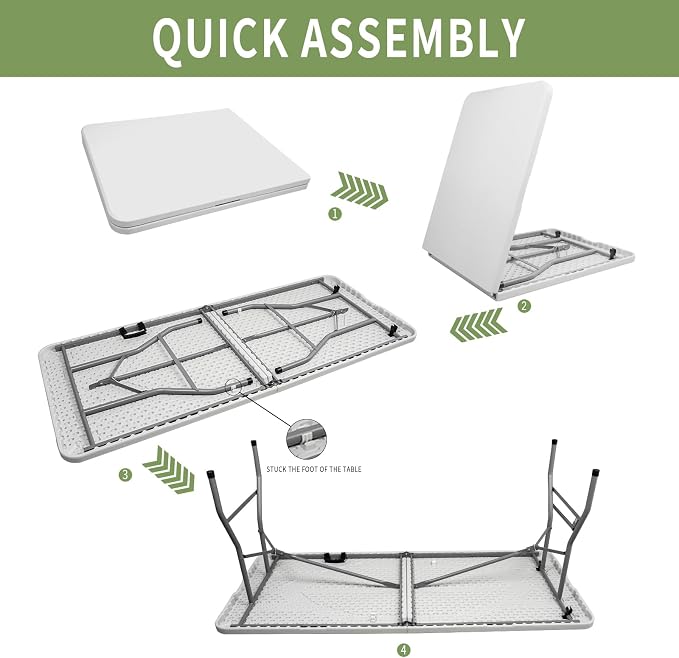 6FT Plastic Folding Table - Portable Picnic Table for Camping, Party, Wedding & Picnic - Outdoor Folding Table with Lock and Handle
