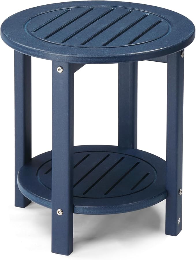 HDPE Adirondack Weather Resistant Square Side Table for Patio, Backyard, Pool, Indoor, Beach Use, Easy Maintenance (Round, Blue)