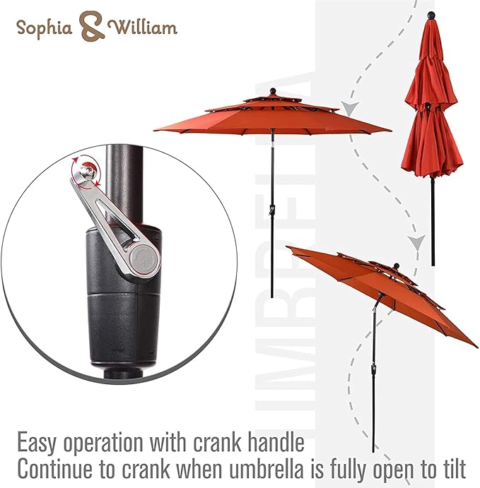 Sophia & William Patio Set with Umbrella 6 Pieces Outdoor Dining Set with 10ft 3 Tier Red Patio Umbrella Windproof, 4 x Swivel Patio Dining Chairs, Patio Table and Chairs for Garden Backyard