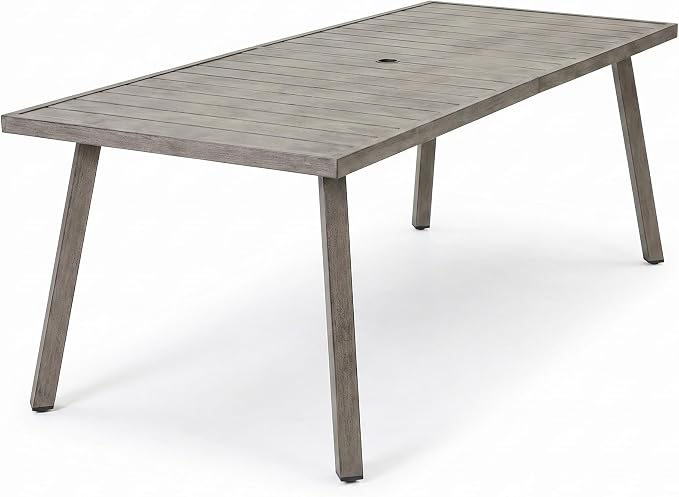 Outdoor Folding Dining Table, 37.4"-70.5" Extendable Patio Iron Table with Umbrella Hole, Weather Resistant Slatted Rectangular Table for Backyard Garden, Gray Finish, Seats 6-8 People