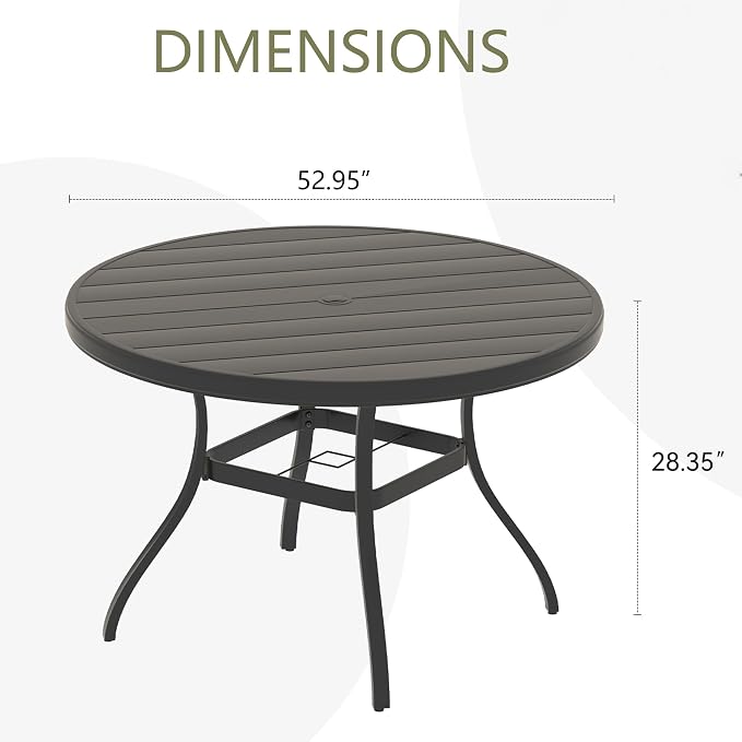 Round Patio Dining Table, 6-7 Seater, Black