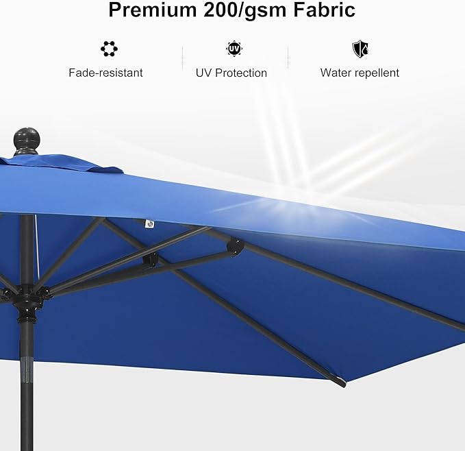 PURPLE LEAF 10' x 6.5' Rectangle Patio Market Umbrella with Base Outdoor Table Umbrellas Aluminum Frame Sun Shade with 8 Sturdy Ribs Tilt for Garden Deck Lawn Pool Sky Blue