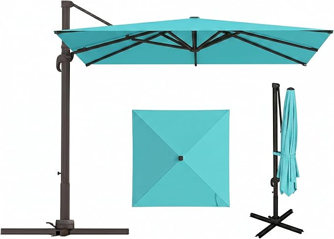 8' X 8' Patio Umbrella, Cantilever Umbrella with 360°Rotation, Offset Patio Umbrella with Easy Tilt & Fade Resistance for Pool Deck Garden Backyard, Peacock Blue (Base not Included)