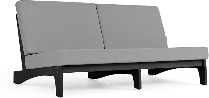 Outdoor Furniture Patio Couch, Weather Resistant 3-Seater Patio Sofa with Removable Cushion, Black Solid Wood Frame for Porch & Backyard Seating - Grey