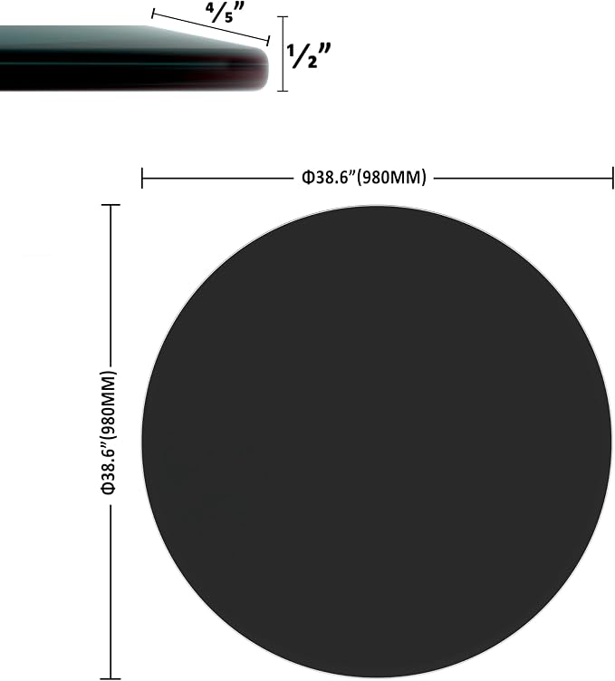 38.6 Inch Round Black Tempered Glass Table Top, Black Table Surface Protector, Safe 1/2" Thick-Beveled Polished Edge, Replacement Glass Top for Home, Office, Patio, Outdoor/Indoor