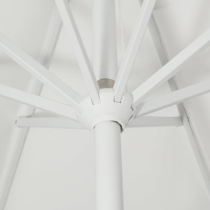 JONATHAN Y Baiona 9 ft. White/Green Outdoor Patio Umbrella with Crank Lift and Tilt, 8 Ribs UV-Resistant Market Table Umbrella with Square Trim for Pool, Deck, Coastal, White Pole UMB1000D