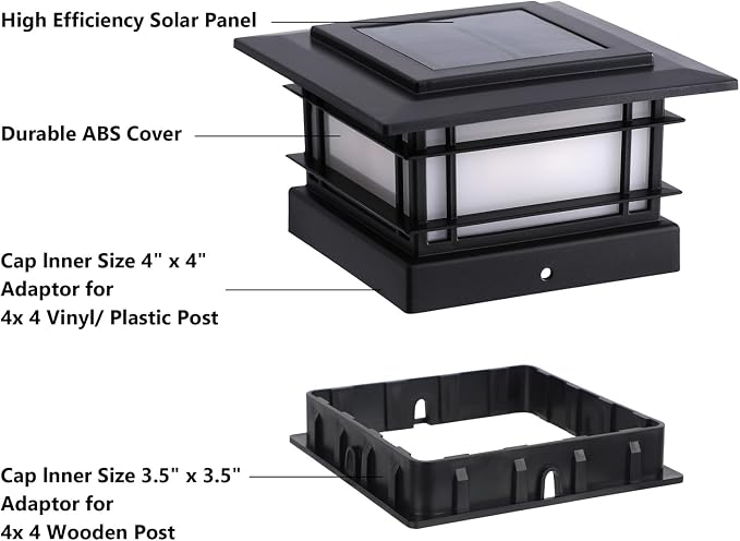 Dynaming 4x4 Solar Post Cap Lights Outdoor with 2 Color Modes, 8 Pack Fence Post Solar Lights Black Shell Fit for 4x4 Vinyl/Wooden Posts, High Brightness LED Lighting Decor for Garden Deck Patio