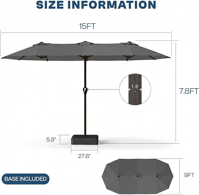15FT Large Patio Umbrella with Base Included