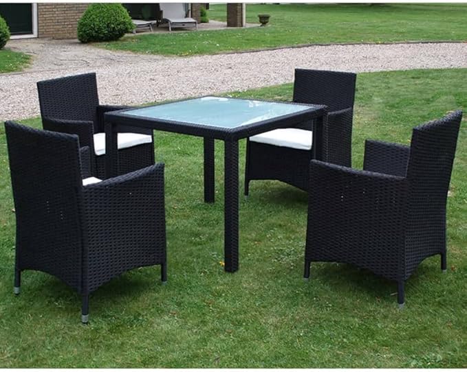 Patio Dining Set with Cushions,Patio Lounge Set,Outdoor Patio Furniture,Conversation Furniture,Patio Furniture Sets,for Terrace,Garden,Backyard,5 Piece Poly Rattan Black