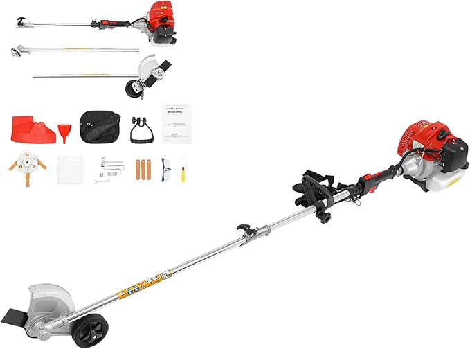 Brush Cutter, 2-Stroke 43CC 1.25 KW Gas Lawn Edger Single Cylinder Air Cooled Weed Wacker Multifunction Weed Eater Aluminum Alloy Gas Powered Weed Trimmer Garden Trimmer w/0.264 Gal Fuel Tank Capacity