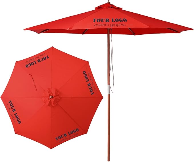 Yescom 9ft Coastal Solid Wood Umbrella Pulley Lift Commercial Base with Wheel Included for Seaside Restaurant Terrace Poolside Beach Club
