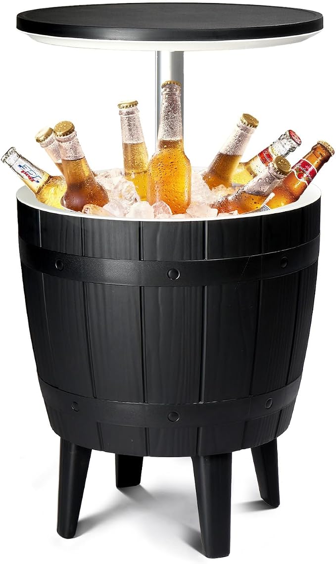 VINGLI 10 Gallon Patio Cooler Table, Portable Outdoor Party Bar with Pop-up Lid & Hidden Insulated Ice Chest, All-Weather Resin Side Table for Deck, Pool, Garden