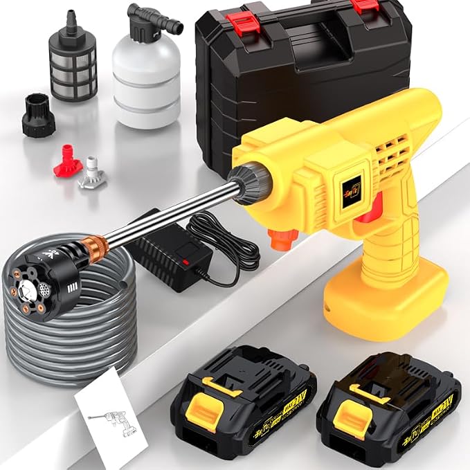 Household car wash Water Gun high-Pressure Water Gun, Cordless car wash high-Pressure car wash Machine Water Gun Machine, Lithium Battery Drive, Used for car wash (电池*2+工具箱)