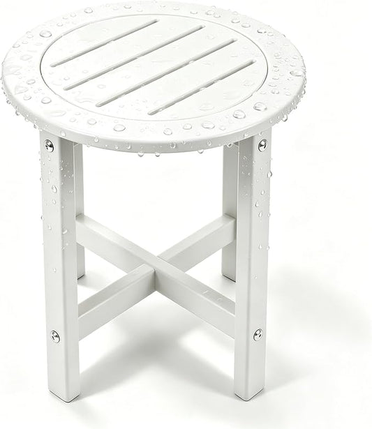Small Outdoor Side Table 15.94" HDPE Round Adirondack End Table | Storage Shelf, Plant Stand, Weather Resistant, Easy to Clean & Use, Not prone to fading, for Patio, Backyard, Deck, White