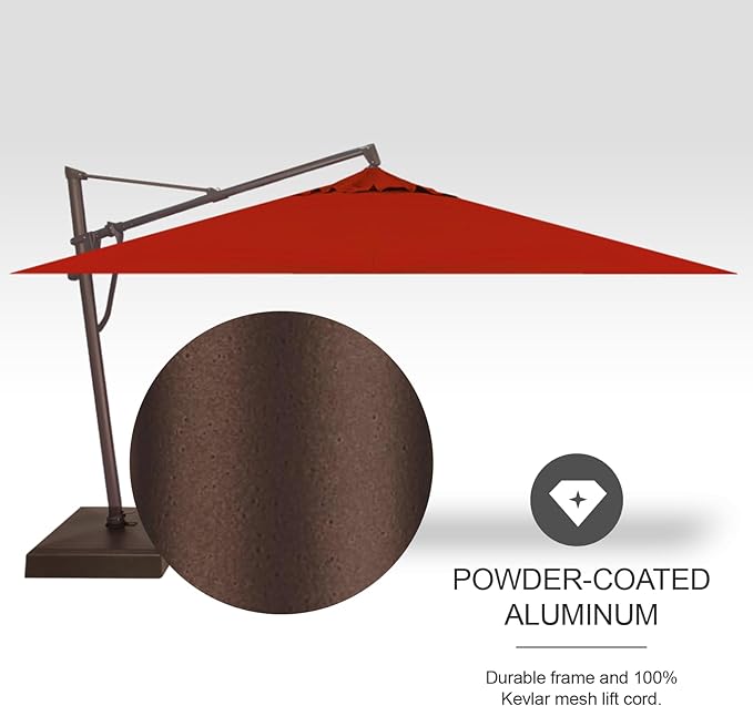 Treasure Garden AKZ PLUS Cantilever Umbrella 10'x13' Rectangular Sunbrella Jockey Red Canopy and Bronze Frame with Rolling Base
