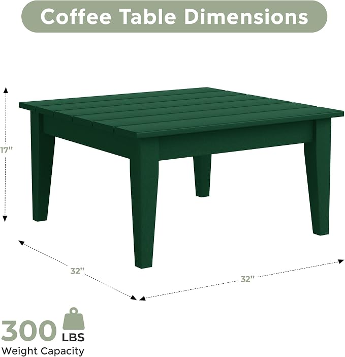 WestinTrends Ashore Outdoor Coffee Table, 32 Inch All Weather Poly Lumber Adirondack Patio Coffee Table Square Low Table, Dark Green
