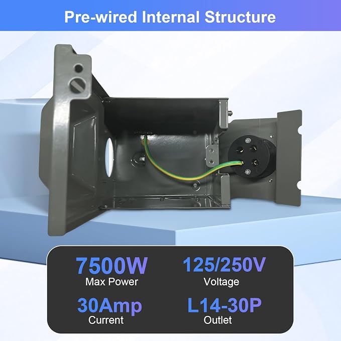 30 Amp Generator Inlet Box Pre-Drilled，NEMA L14-30P 30A 125V/250V Generator Power Inlet Box for 4 Prong Generator Cord UL Listed, Waterproof Dust Proof for Outdoor and Emergency Use