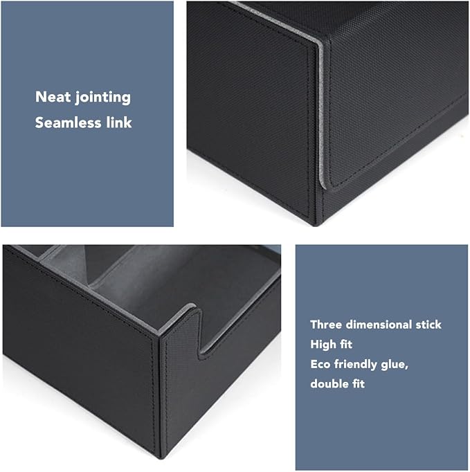 Card Deck Box 3 Rows Large Capacity, Magnetic Closure PU Leather Card Deck Storage for Game Cards Tarot Cards, 1800 Cards Deck Holder, Game Cards Storage Box (Black Shell with Grey Lining)
