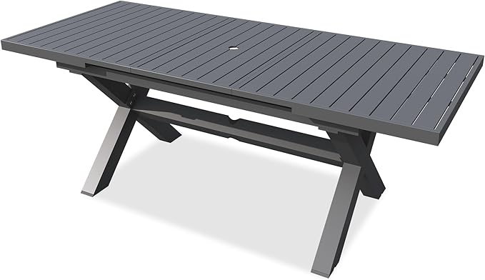 TWT Expandable Dining Table Set for 6 to 10, Aluminum Outdoor Rectangular Patio Metal Table with Umbrella Hole for Backyard Porch, Poolside and Garden, Easy Assembly, Dark Grey
